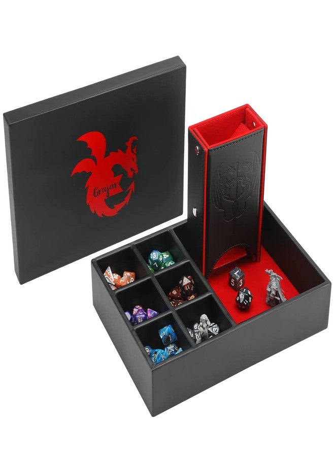 Grajar DND Dice Tray and Tower: Portable Dice Storage with Lid for Dungeons and Dragons, D&D, RPG, MTG & Table Games (Red) - Image 1